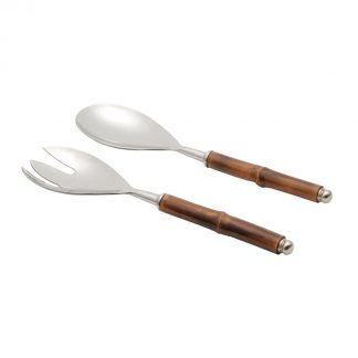 Jogo 2 Peças para Salada em Inox com Cabo Bambu