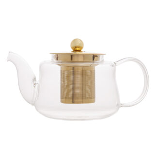 Chaleira de Vidro com Infusor Inox Dourado 600ml